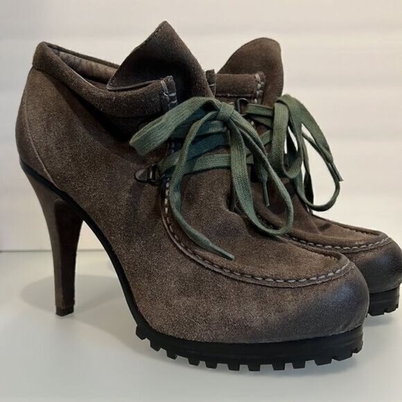ASH Green Suede Lace Up High Heel Booties Size 39 EU  8 US - Picture 1 of 14